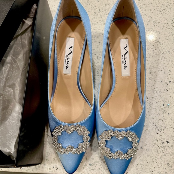 Nina Blue Heels with Crystal Embellishments - Picture 2 of 7